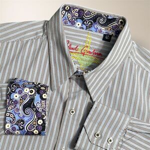 Robert Graham Men's L Blue Brown Stripe Flip Cuff Long Sleeve Button Down Shirt